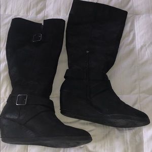 Knee High Black Wedge Boots